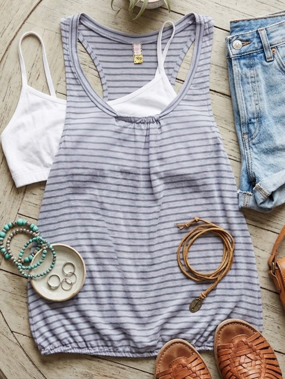 Free People Gray Striped Racerback Tank